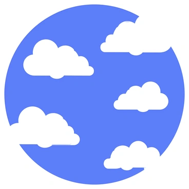 Fluffy white clouds of various sizes are floating in a vibrant blue sky. The clouds have soft edges and appear puffy, some casting gentle shadows on the backdrop. The overall scene is bright and inviting, with the deep blue of the sky contrasting against the white of the clouds.