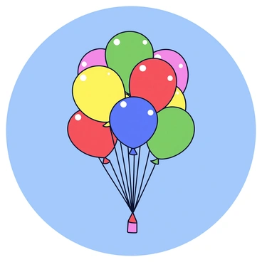 A cluster of colorful balloons is rising into a clear blue sky. The balloons are in various shades such as red, yellow, green, and blue. Each balloon has a glossy surface that reflects sunlight. Below the balloons, the horizon is visible, creating a sense of depth and spaciousness. The sky is entirely blue without any clouds, providing a vivid backdrop for the ascending balloons.