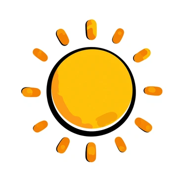 A radiant sun in the sky with detailed rays extending outward and surface features represented by intricate patterns.