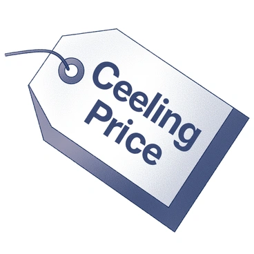 A close-up view of a price tag attached to a product. The tag is rectangular and made of thick cardstock, prominently featuring the words "Ceiling Price" in bold, legible font. The background includes subtle details of the product it is attached to, hinting at its popular design. The edges of the tag are slightly worn, adding a touch of realism. The product is partially visible, providing context to the price tag.