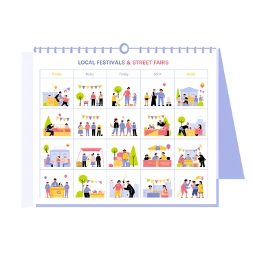 A calendar illustrating local festivals and street fairs, capturing the vibrancy of community life