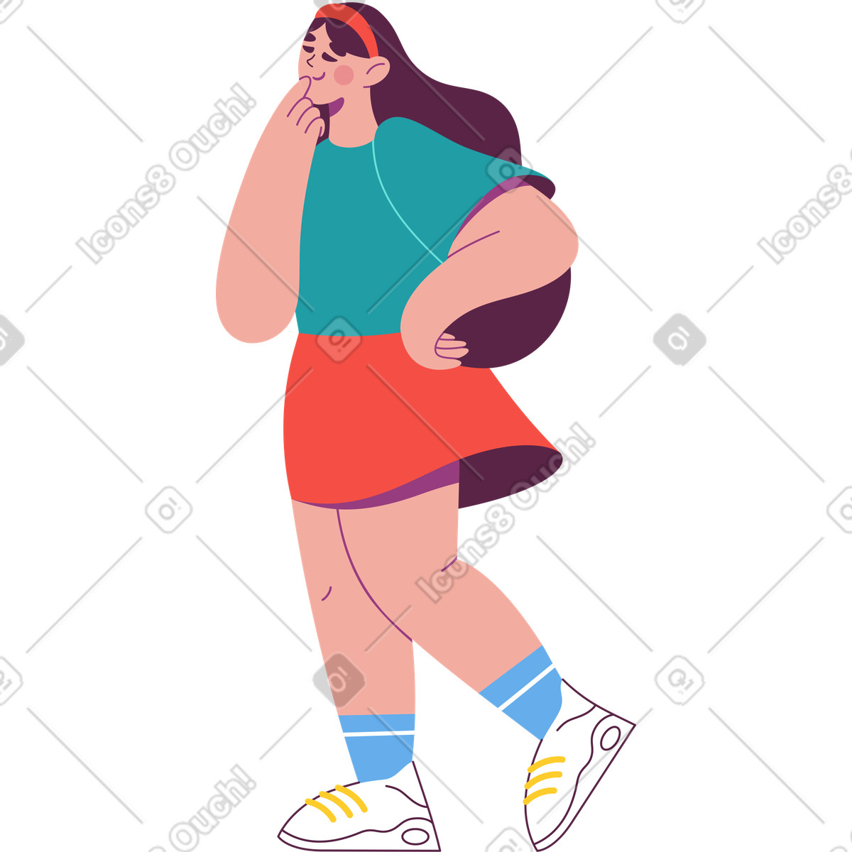 Sammy スタイルの 彼女の顔の近くに手で物思いにふける女の子 のイラストをPNG、SVG形式でダウンロード