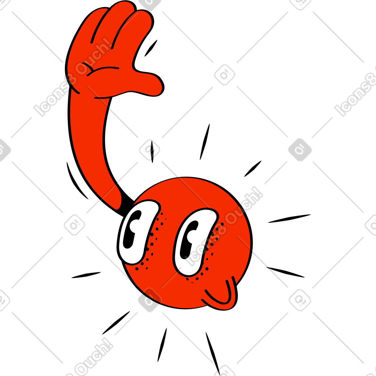 Looney スタイルの 手を挙げた原子核 のイラストをPNG、SVG形式でダウンロード