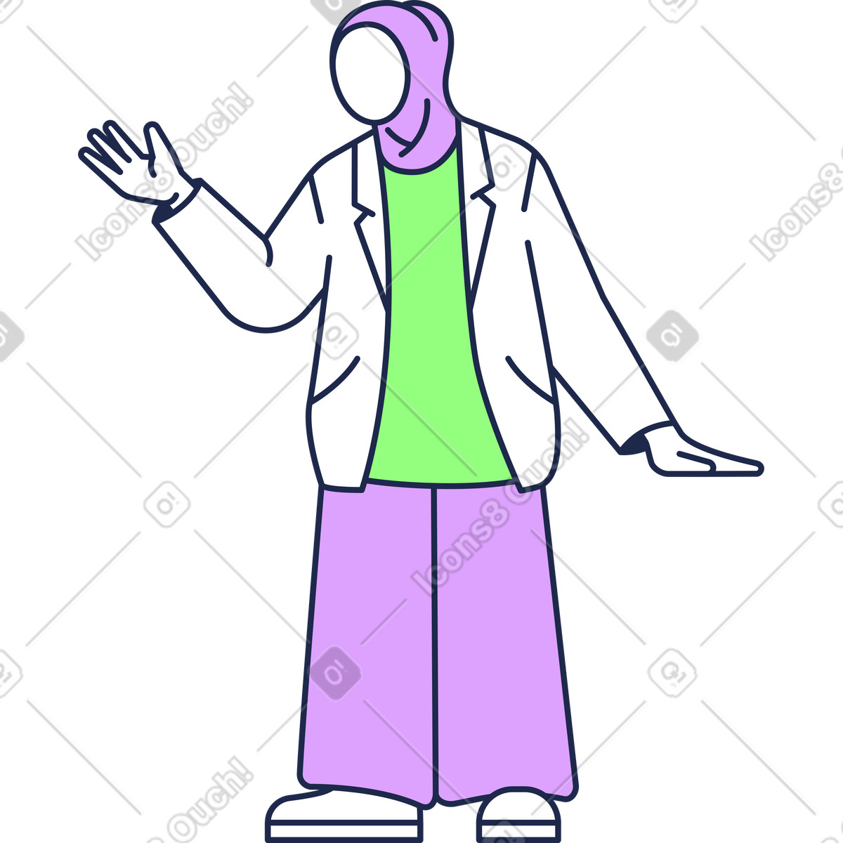 Frau mit kopftuch hob ihre hand-Illustration im Outline-Stil als Download in PNG, SVG