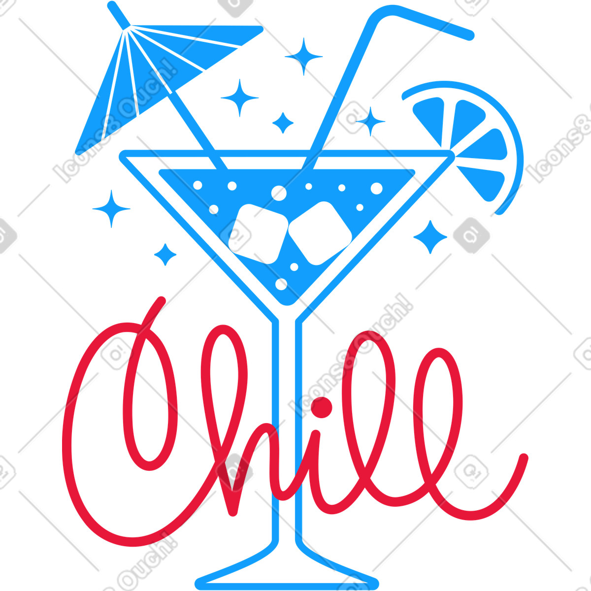 Schriftzug &bdquo;chill&ldquo; mit einem cocktailglas-text-Illustration im Lettering-Stil als Download in PNG, SVG