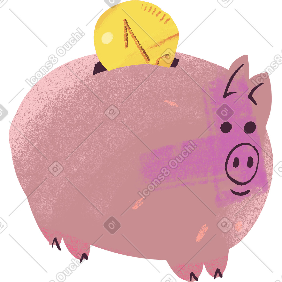 Ilustración Happy piggy bank with coin en estilo Fabulous a descargar en PNG y SVG