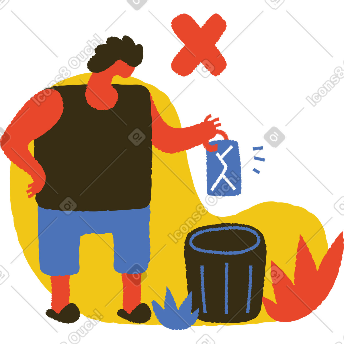 Throwing letter into trash can, Email delete confirmation illustrazione in stile Bermuda scarica in PNG, SVG