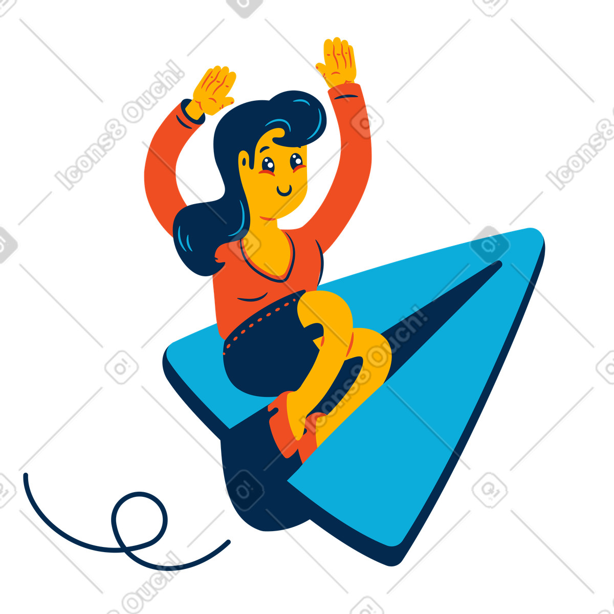 Ilustración Flying on origami plane, Sending email or online message en estilo Flame a descargar en PNG y SVG
