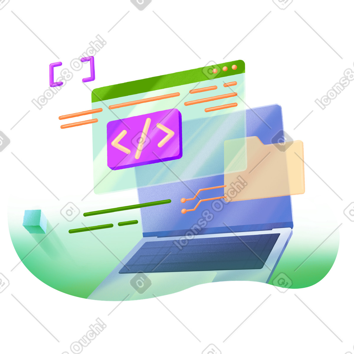 Code editing and software development on laptop illustration in PNG, SVG