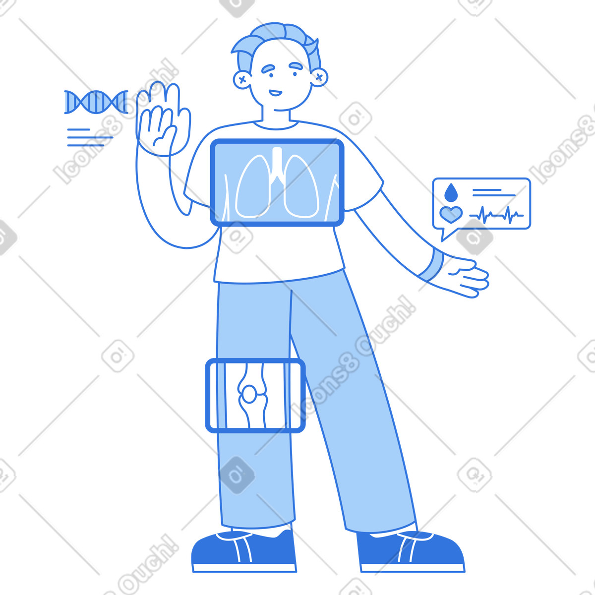 Mann testet neueste medizintechnik-Illustration im Sky-Stil als Download in PNG, SVG