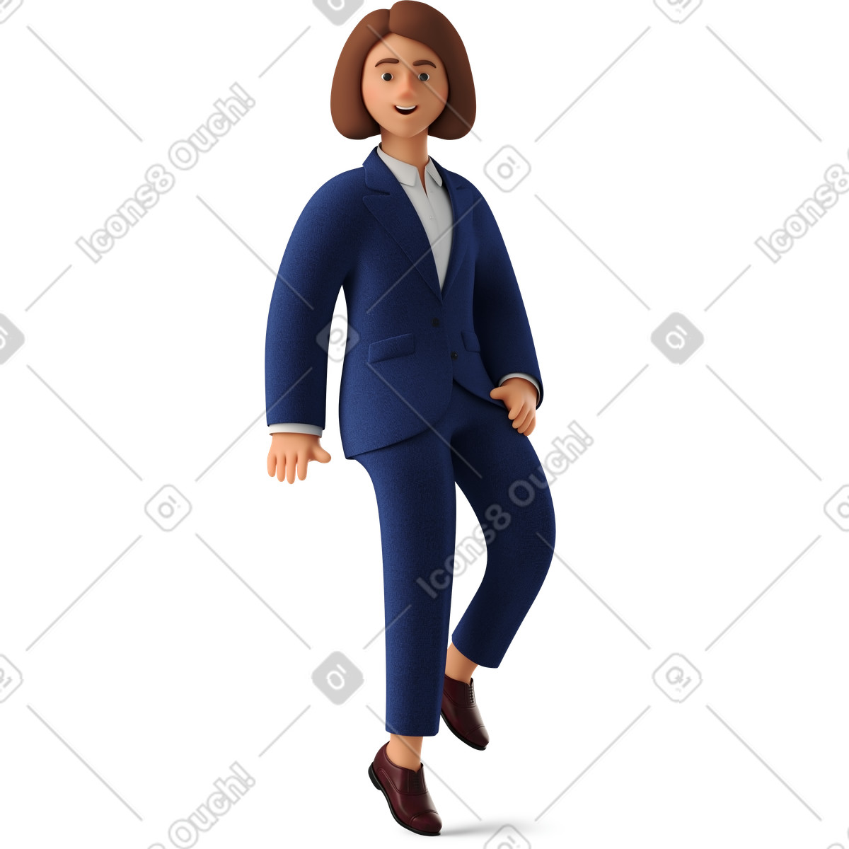 Side view of sitting businesswoman in blue suit illustration 3D Business style download PNG, SVG