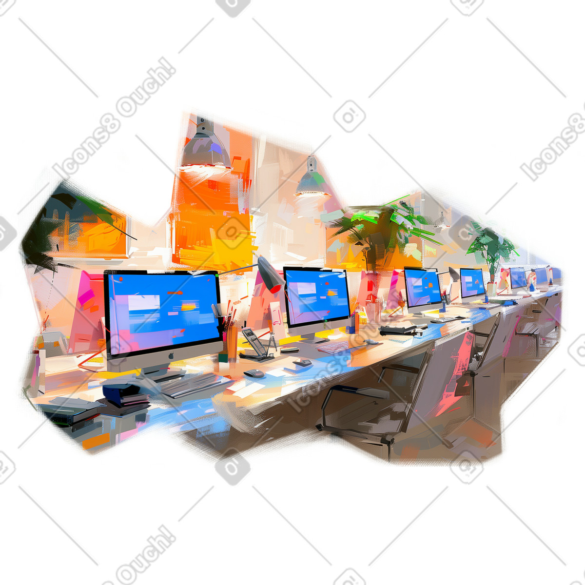 Ilustración Oil painting of a startup office en estilo Pictorial descargar en PNG y SVG