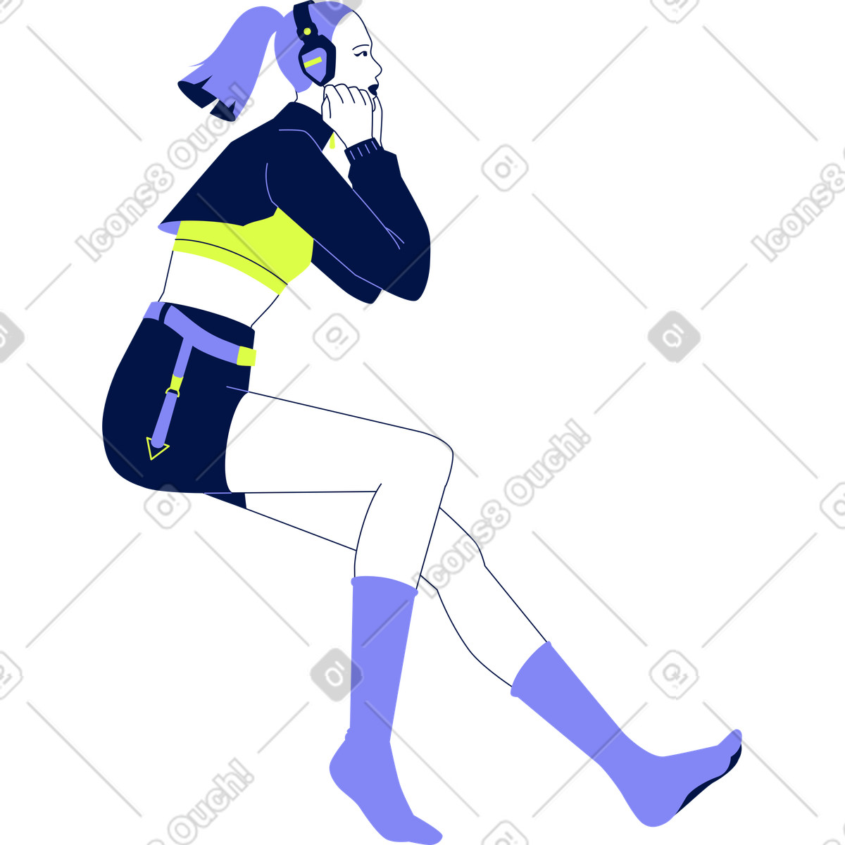 Illustration Jeune femme assise avec un casque dans le style Glow à télécharger aux formats PNG, SVG