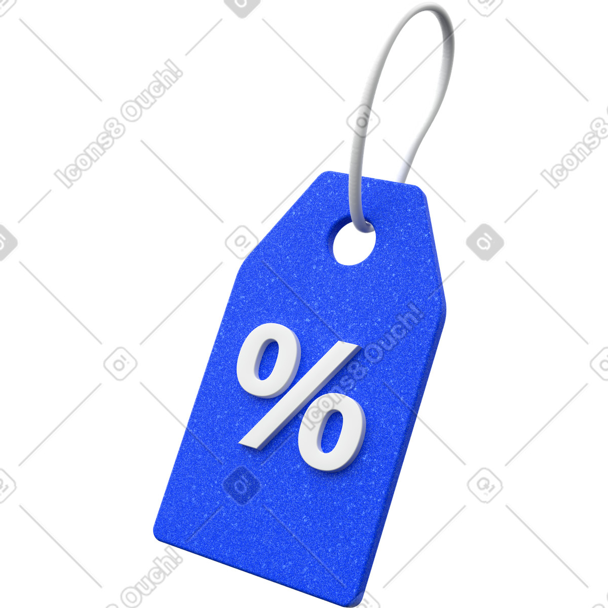 3D discount price tag, solid blue label with percent, retail sale illustration in Enterprise style download in PNG, SVG