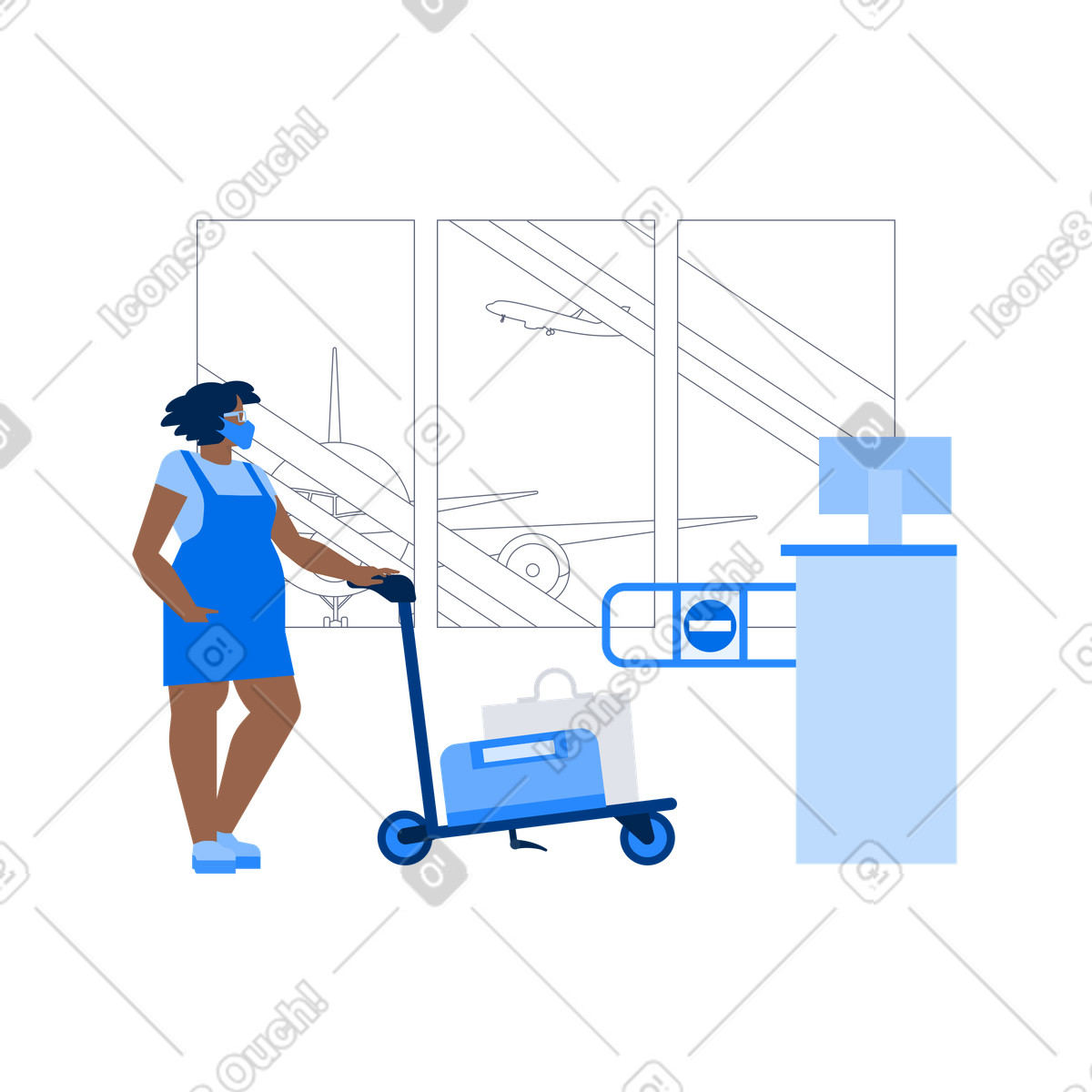 A woman is waiting at the airport illustration showing clipart in PNG