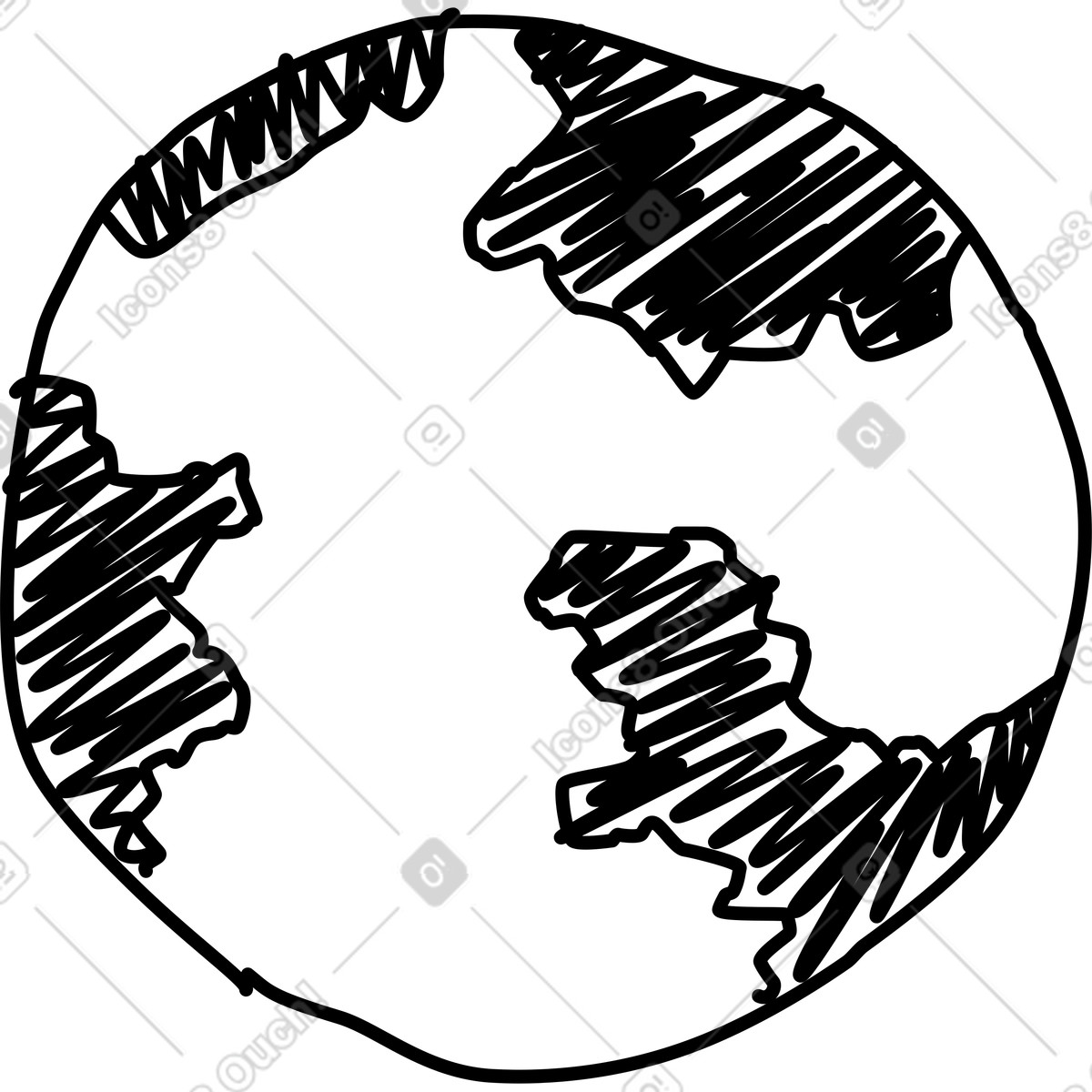 Rondy Stickers 스타일의 Earth doodle hand drawn globe with scribbled continents outline 일러스트레이션 PNG, SVG 다운로드