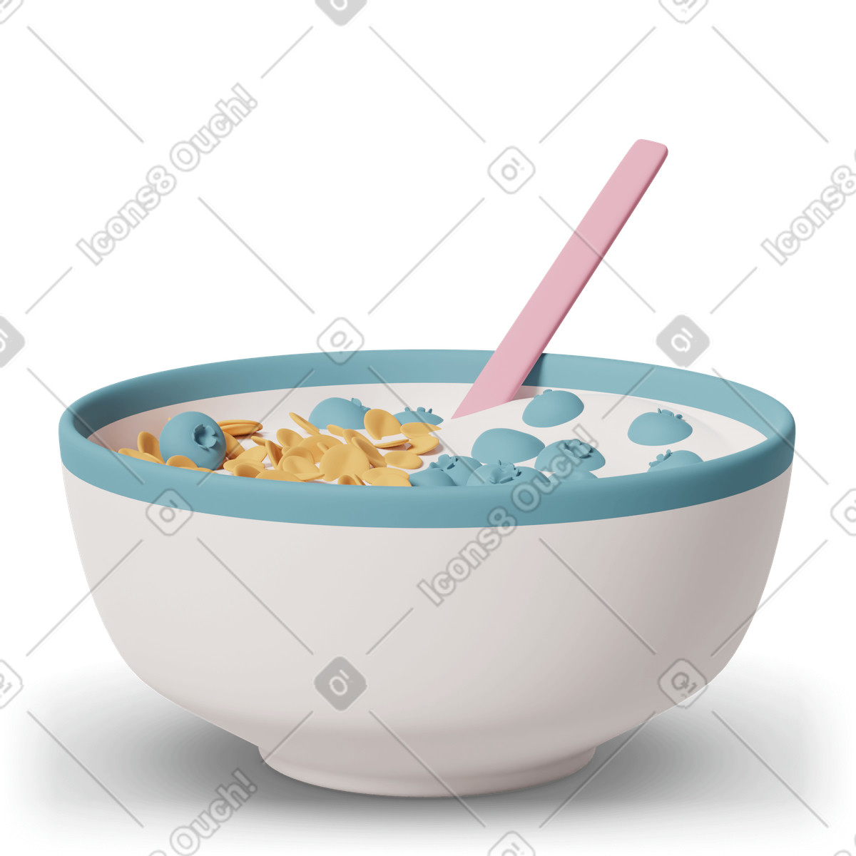 3D Casual life スタイルの Bowl with yogurt berries and cereal のイラストをPNG、SVG形式でダウンロード