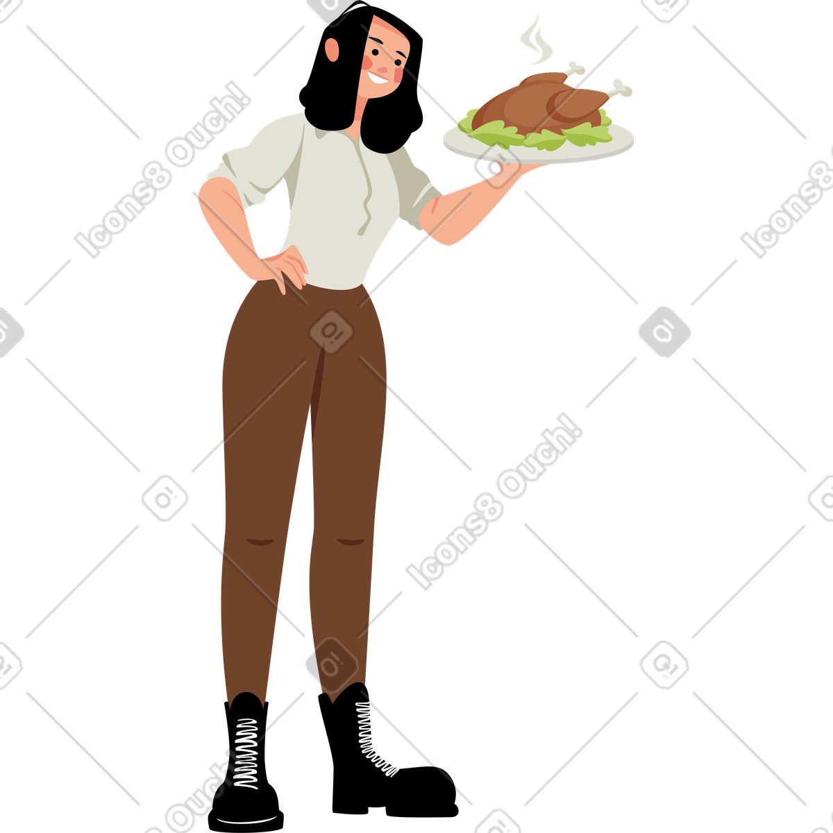 Ilustração de Menina com peru em no estilo Lagom para baixar em PNG, SVG