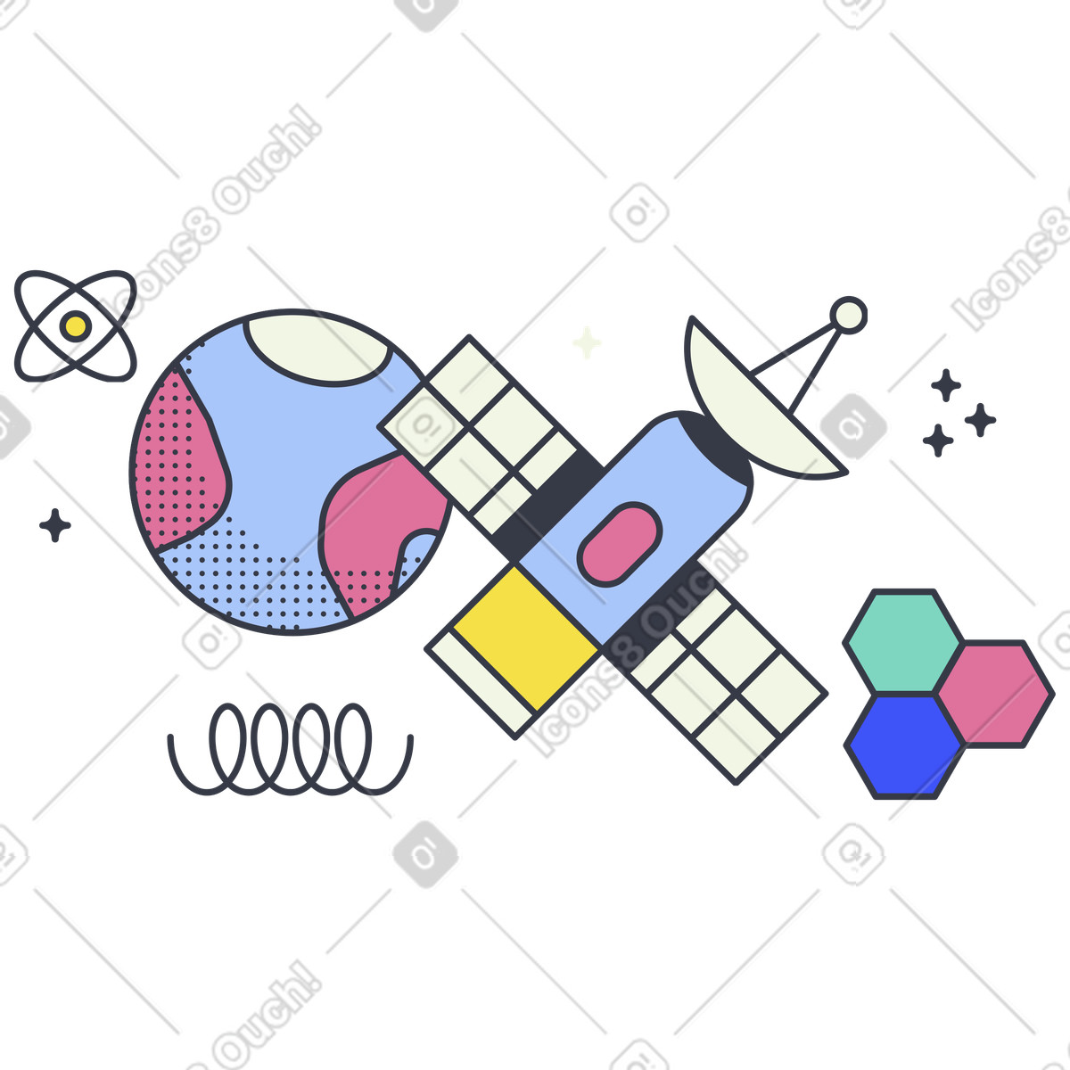 Ilustración Satélite artificial y planeta tierra en el espacio estilo Abstract a descargar PNG SVG