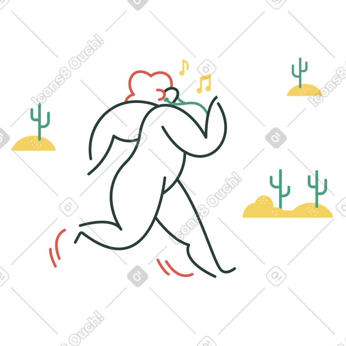 Mädchen läuft mit musik-Illustration im Macaroni-Stil als Download in PNG, SVG