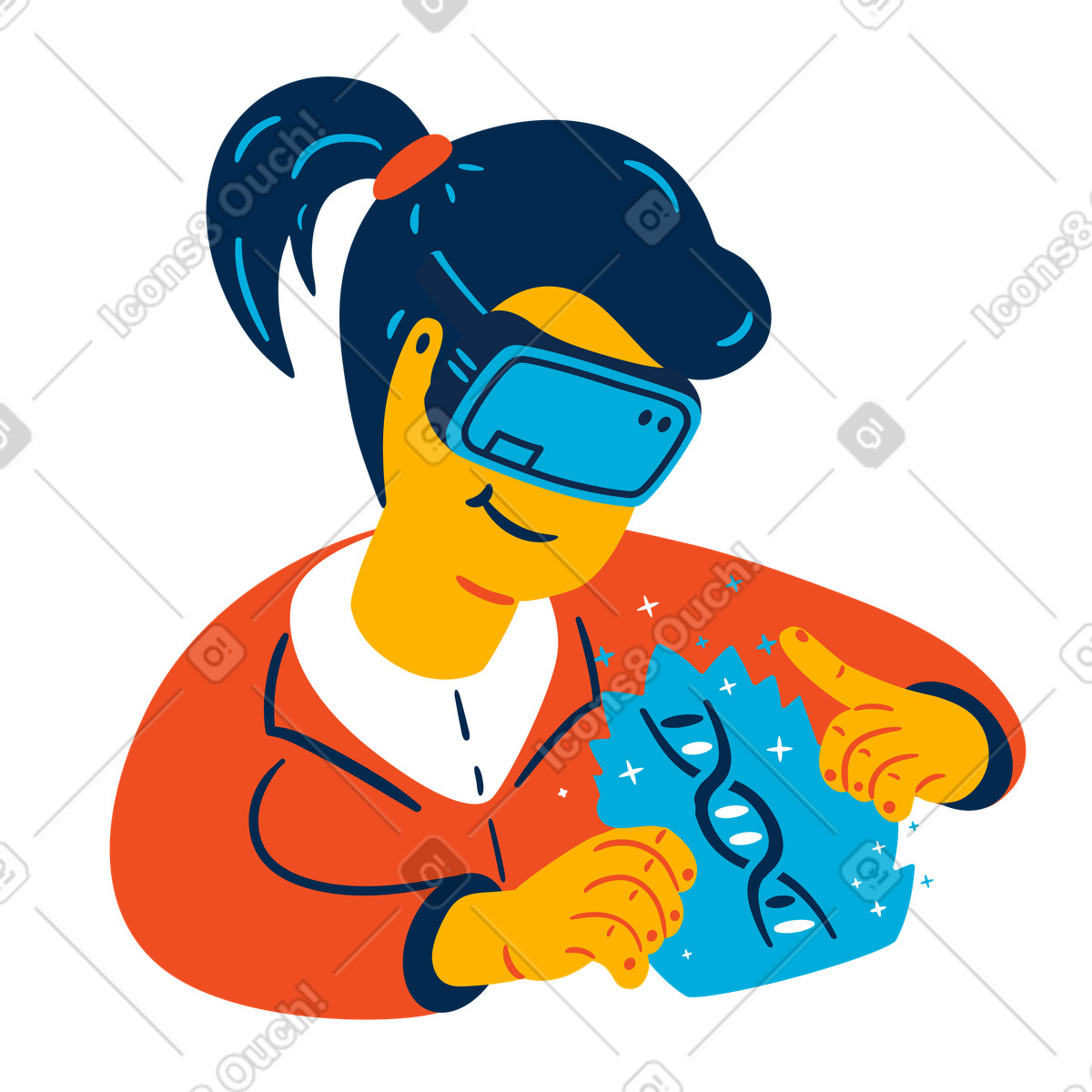 Donna che fa ricerche in vr illustrazione stile Flame scarica PNG, SVG