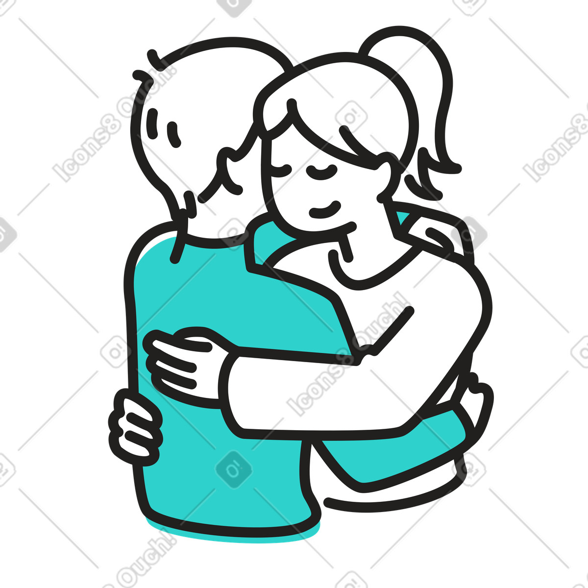 Woman and man hugging illustration in Little style download in PNG, SVG