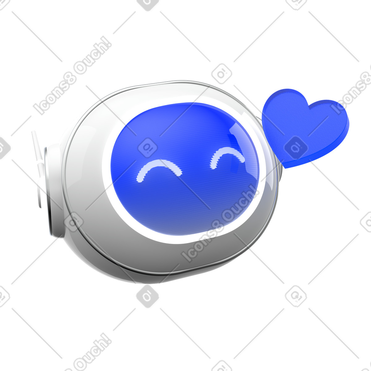 Friendly chatbot with blue heart, AI assistant for customer support illustration in 3D Enterprise style download in PNG, SVG