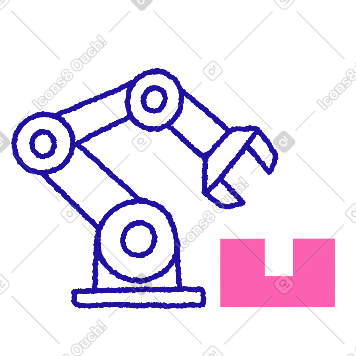 Industrial robotic arm and automation illustration in Whimsy style download in PNG, SVG