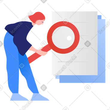 Woman searching through files with magnifier PNG, SVG