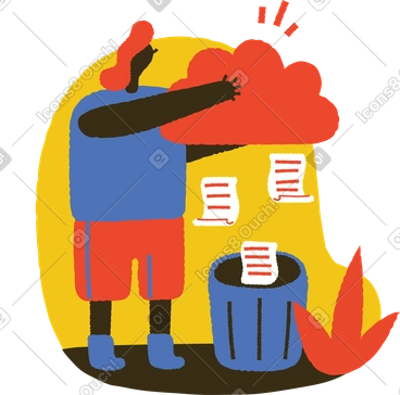 Person throwing files into the trash can PNG, SVG