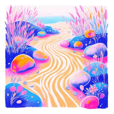 A zen garden where the sand patterns and rocks are glitching into abstract forms