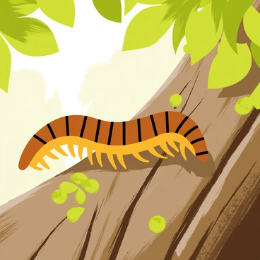 A close-up of a centipede on the intricate bark of a tree