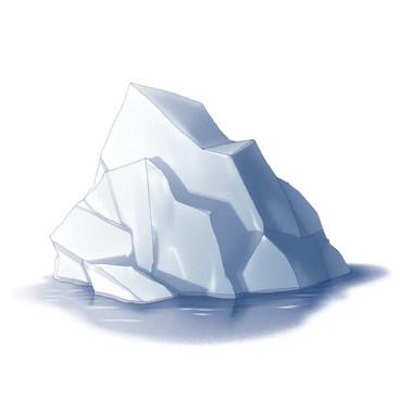 A large iceberg floats on a calm sea. The iceberg appears to be composed of translucent blue gemstones, giving it a shimmering and faceted surface. The water around the iceberg is still, reflecting the shapes and features of the iceberg above. Small ripples might be visible near the edges of the iceberg, indicating the gentle movement of the sea. The scene emphasizes the grandeur and uniqueness of the iceberg as it rises above the water.