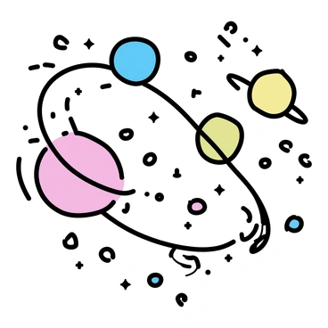 A cosmic galaxy of swirling stars and planets with water molecules floating in the foreground