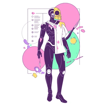 A human figure half robot, half painter, illustrating logical and creative duality