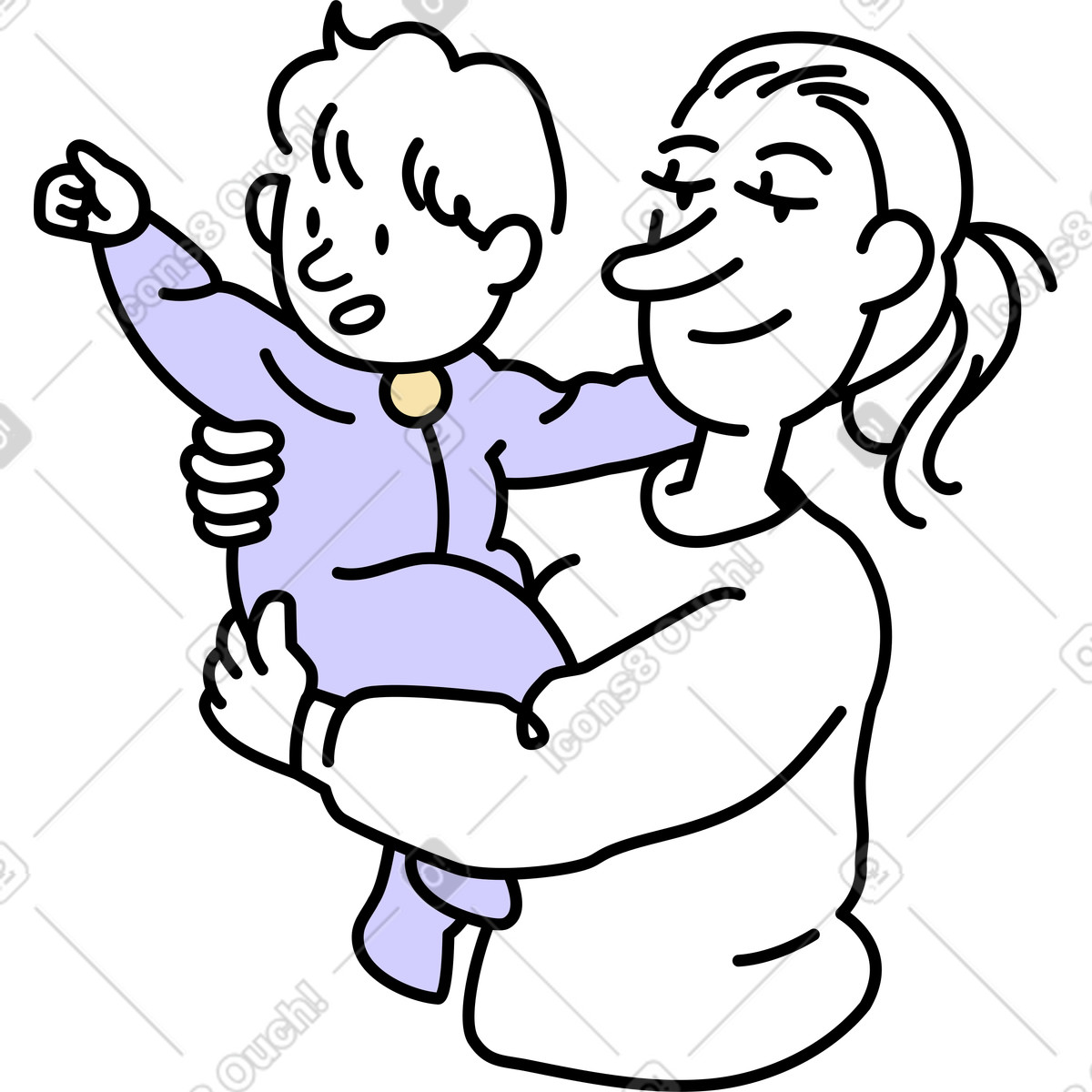 Woman holding child illustration in Notes style download in PNG, SVG
