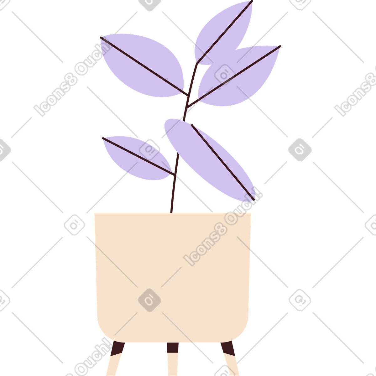 Fiore con foglia in una pentola illustrazione stile Folks scarica PNG, SVG