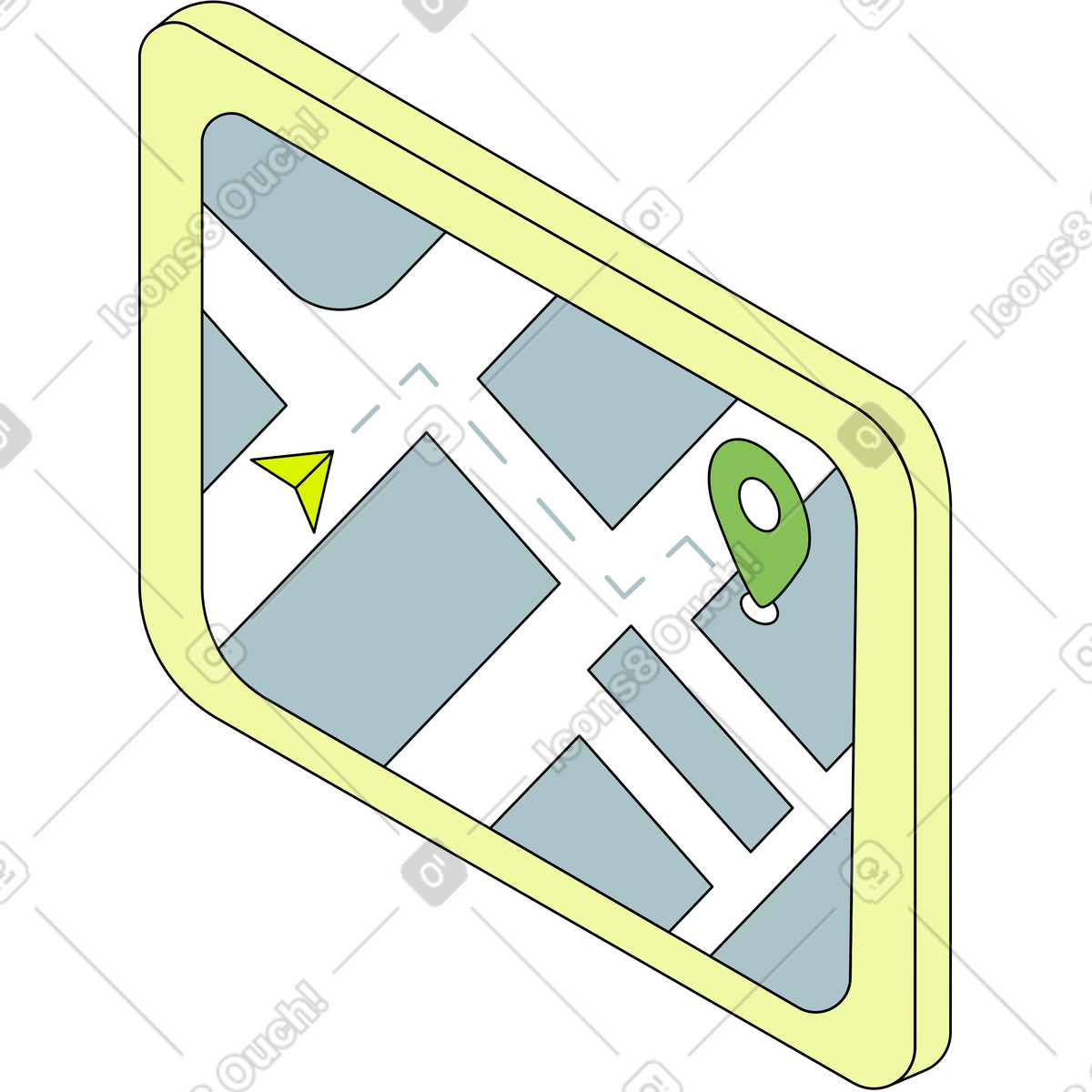 Mobile route map illustration in Isometric style download in PNG, SVG