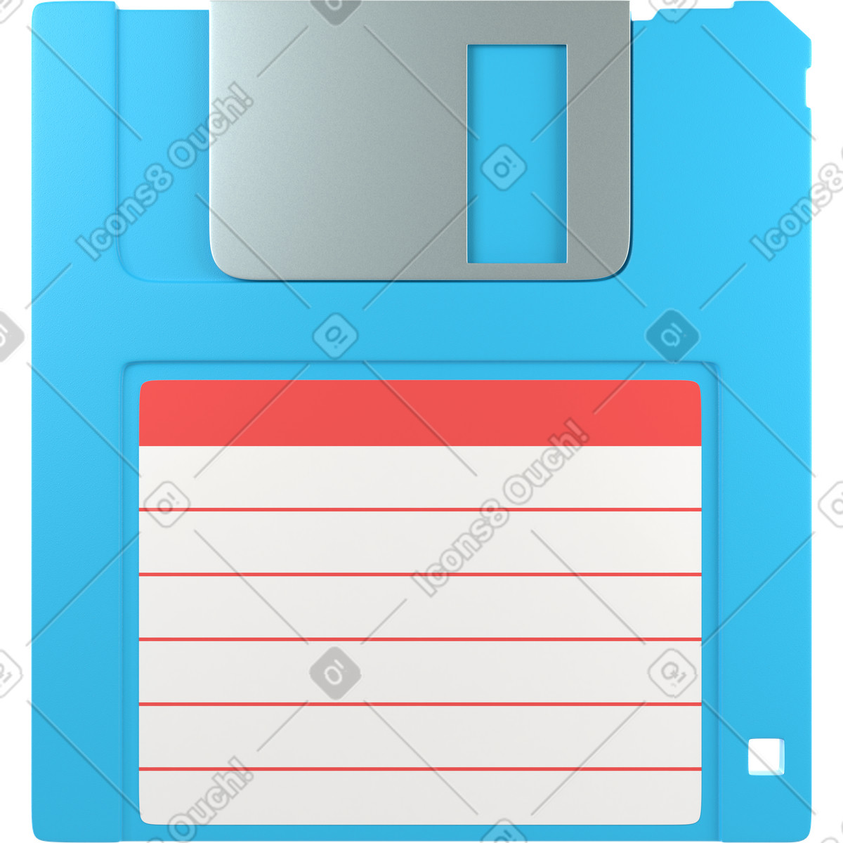 Ilustración Blue floppy diskette front view en estilo 3D Business a descargar en PNG y SVG