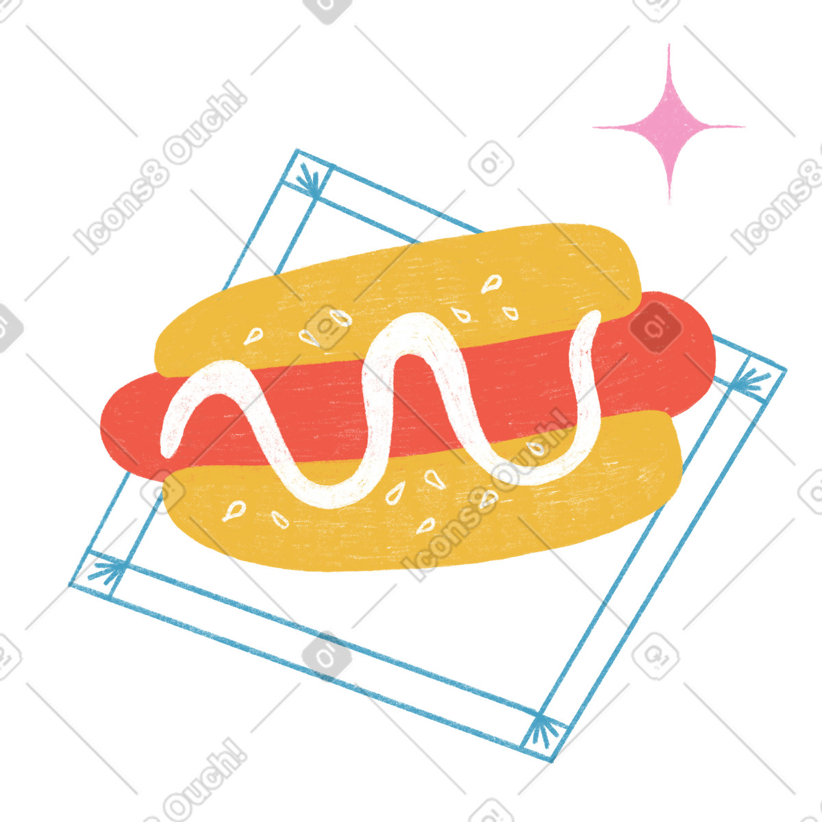 Hot dog on a paper napkin illustrazione in stile Tutti scarica in PNG, SVG