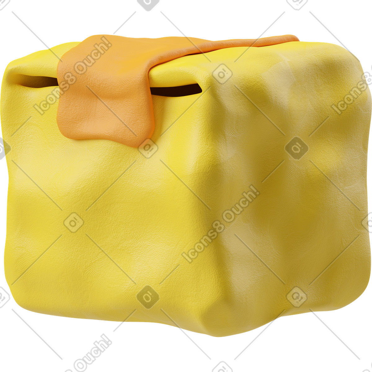 Three-quarter view of a yellow box illustration in 3D Plastilina style download in PNG, SVG