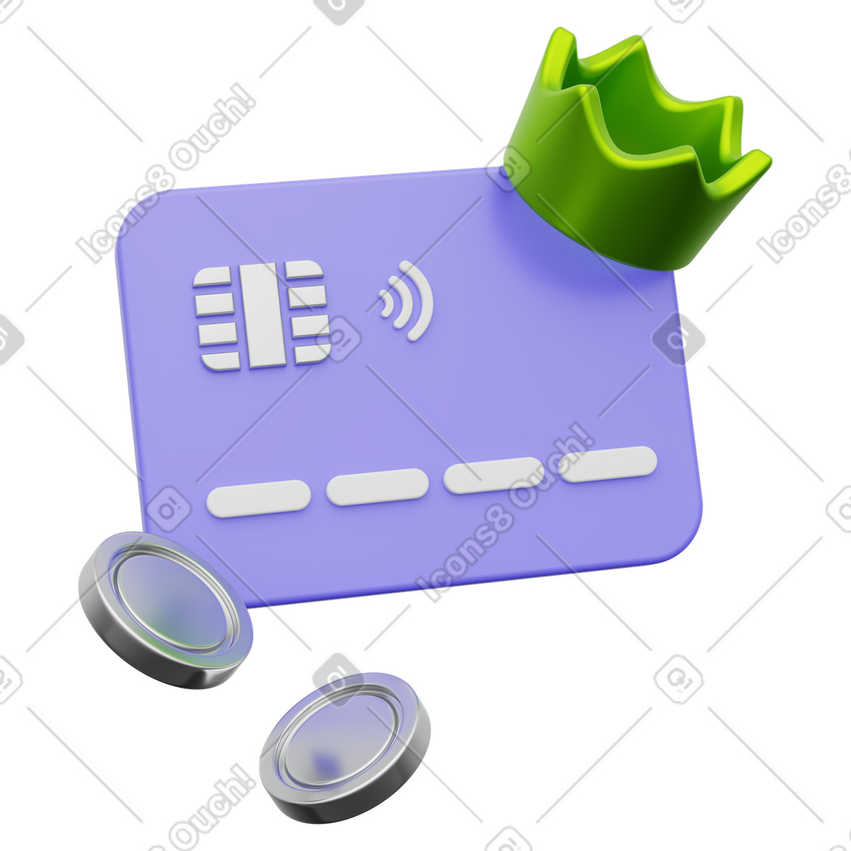 3D Playful スタイルの Banking loyalty program as crowned credit card and coins のイラストをPNG、SVG形式でダウンロード