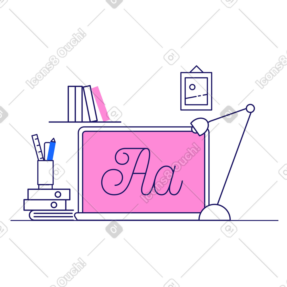 Illustration Éducation préscolaire en ligne à la maison dans le style Matey télécharger aux formats PNG, SVG