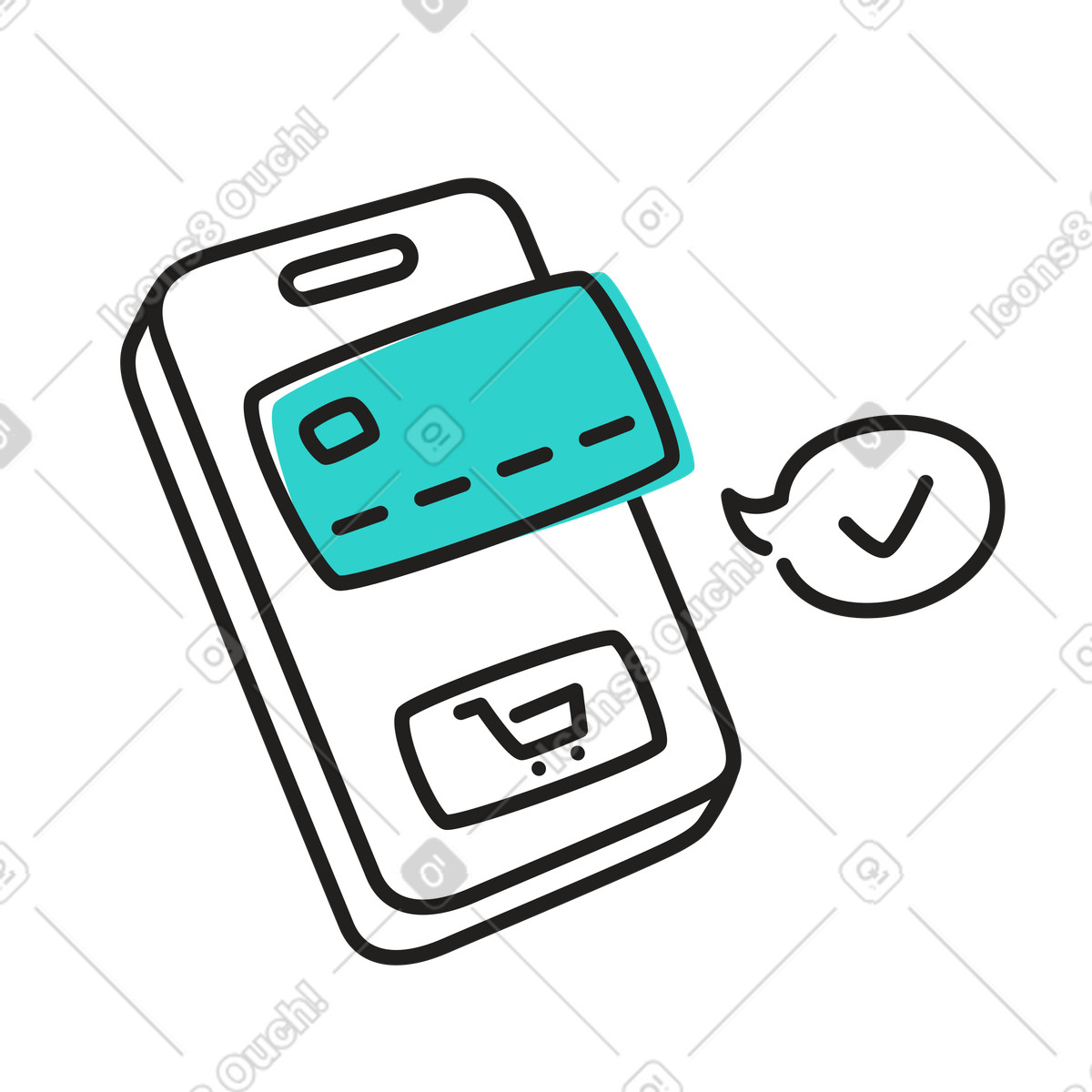 Ilustração de Compras online e pagamento móvel em no estilo Little para baixar em PNG, SVG