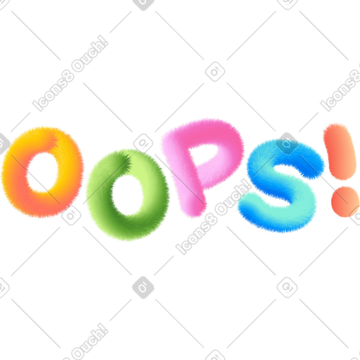 Ilustración Lettering oops! in multicolored style text en estilo Puffy a descargar en PNG y SVG