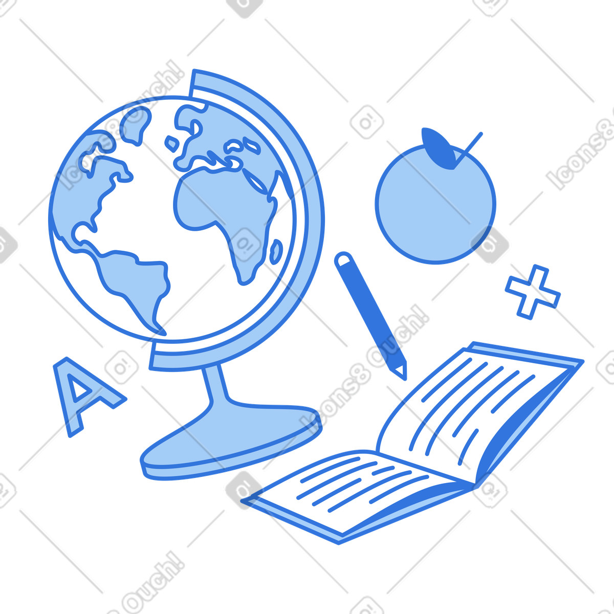 Materiale scolastico, globo, quaderno illustrazione in stile Sky scarica in PNG, SVG