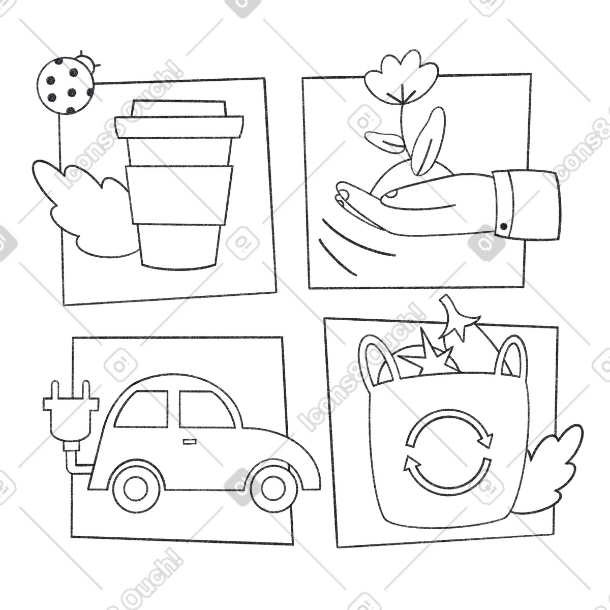 Ways to care for the environment illustration in Bonbon Line style download in PNG, SVG