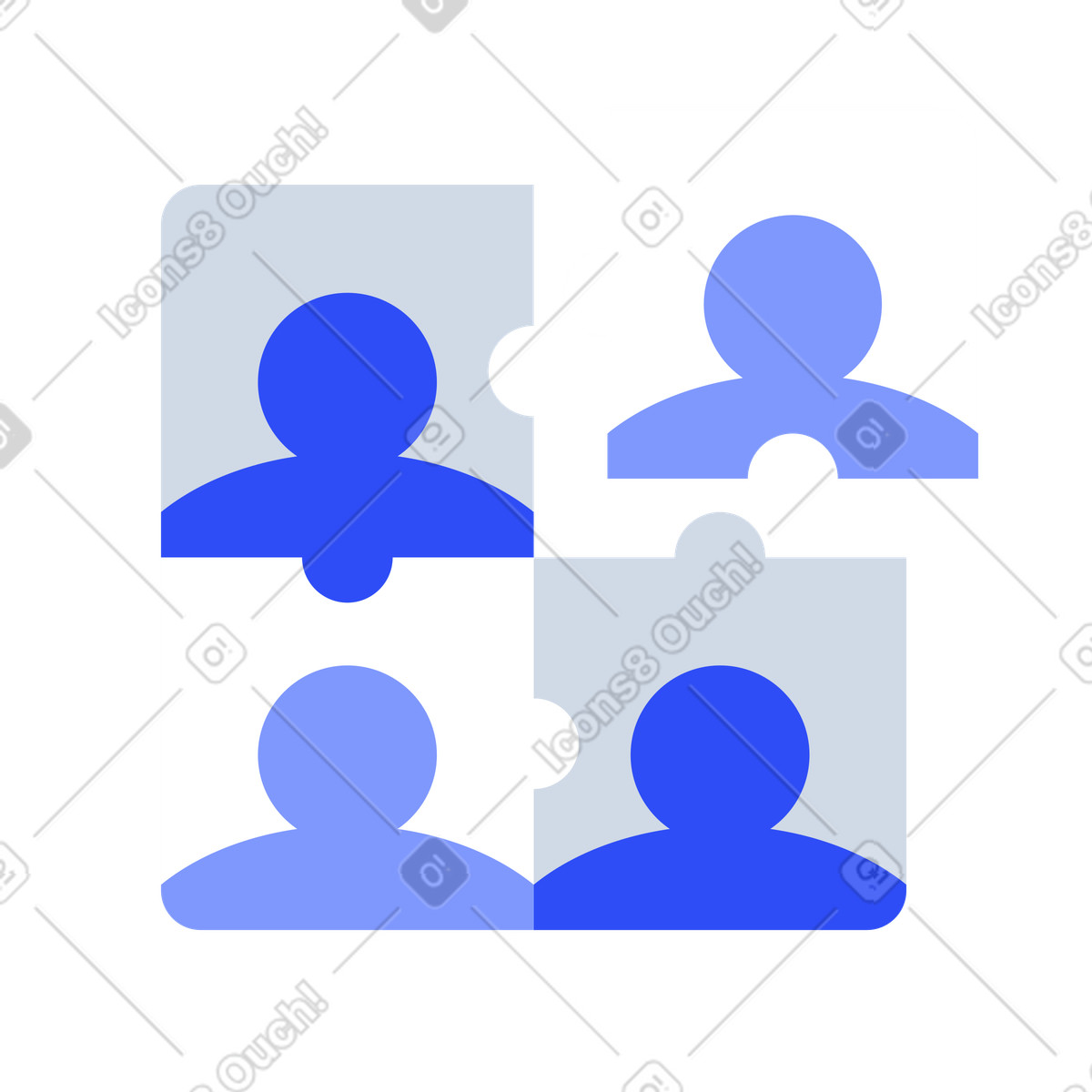 Linked user silhouettes in puzzle layout, Team collaboration, Online community illustration System style download PNG, SVG