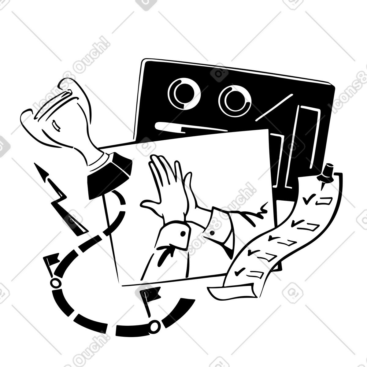 Business team reaching success, Professional milestone achieved illustration in Line style download in PNG, SVG