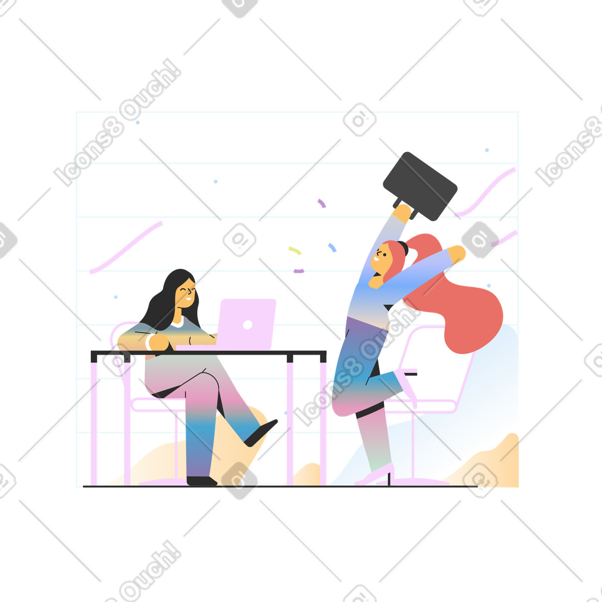 下载 Marginalia 风格的 成功的工作面试 插画，支持 PNG、SVG 格式